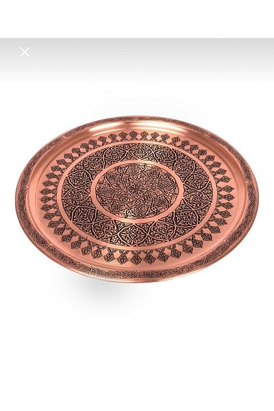 Değerli 35cm Red Antique Printed Copper Tray