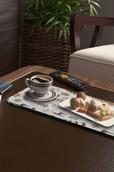 Decovetro Brown Glass Tableware Plate - Set of 2 New Year Patterned, 30x15 cm