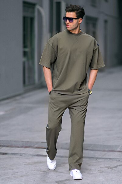 BayBayan Ανδρικό σετ καλοκαιρινής φόρμας με κοντό μανίκι σε χακί πράσινο χρώμα