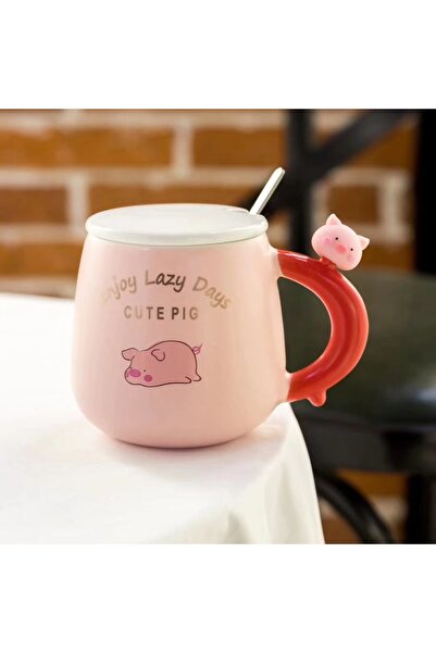 Livava Lazy Piggy Ceramic Mug, Pink, 9X8