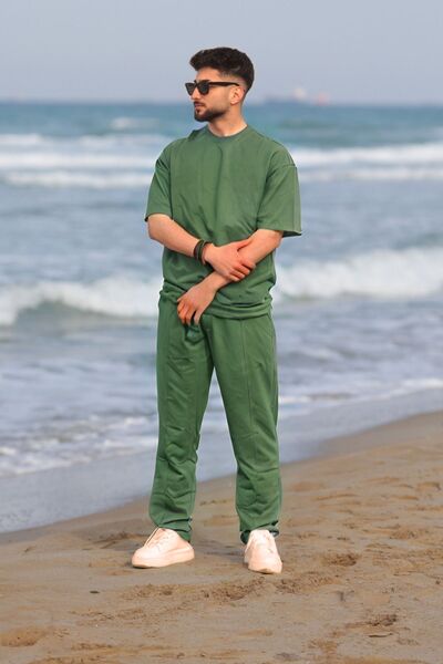 BayBayan Ανδρικό σετ καλοκαιρινής πιτζάμες με λαιμόκοψη με τσέπες, χαλαρή εφα...