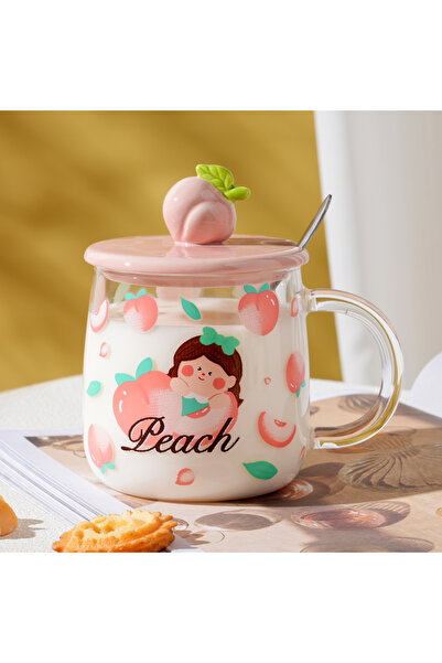 Livava كوب زجاجي للفتيات اللطيفات، وردي، 9x8.5