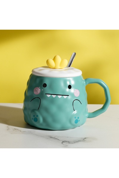 Livava كوب سيراميك على شكل ديناصور، أخضر، 13×8