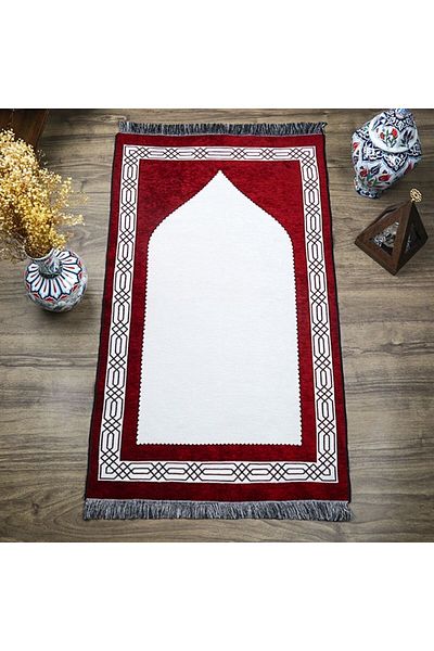 Asyabayrak سجادة صلاة مزدوجة الجوانب بلون كريمي بورجوندي