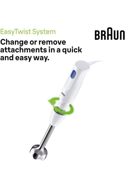 Braun خلاط يدوي، 450 واط، مفرمة 350 مل، معدن، سرعة واحدة، خفيف الوزن، خاصية التحكم في الرش - MQ 10.201 M