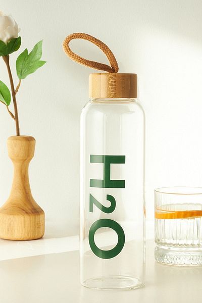 Hediyesepeti H2o Glass Flask with Bamboo Lid