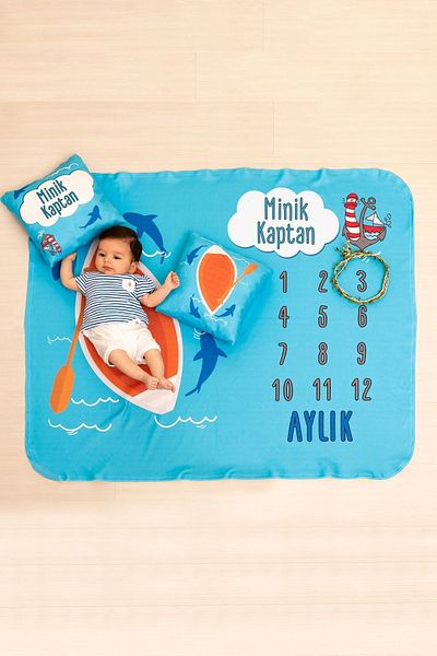 Hediyesepeti Gift for Little Sailors Baby Photo Blanket Set Monthly Shooting Blanket