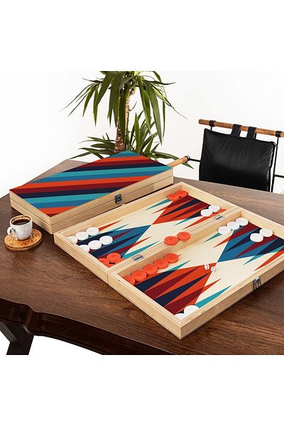 Hediyesepeti Color Striped Handmade Modern Backgammon Set Product Sizes 25 X 48 X 6.5 Cm