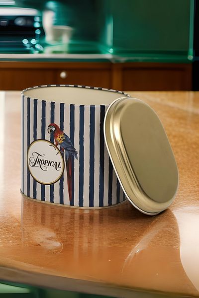 EVLE Ef004-f4 Safari Parrot Patterned Oval Metal Storage Container 11x15 Cm