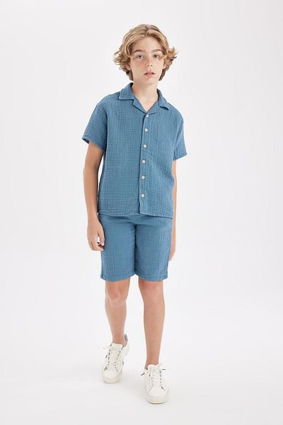 DeFacto Boys Oversize Fit Polo Neck Muslin Short Sleeve Shirt W3239A624Hs