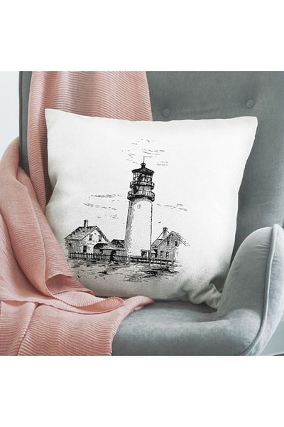 Hediyesepeti Δώρο εμπριμέ μαξιλάρι με σχέδιο Lighthouse με κάρβουνο - Διακοσμητικό μαξιλάρι ριχτάρι με τυπωμένο κείμενο
