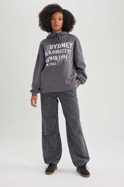 DeFacto Thick and Hooded Back Printed Oversize Sweatshirt - B6308ax23wn