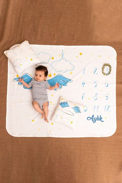 Hediyesepeti Baby Boy Birth Gift for Your Little Angel Photo Blanket Set Monthly Shoot