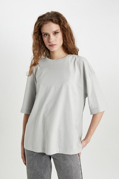 DeFacto Oversize bavlněné tričko Crew Neck Oversize – krátký rukáv, široký střih C0099Ax24Sm