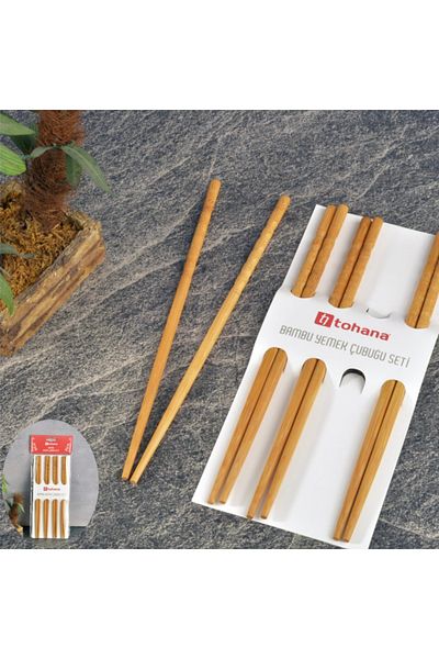 Tohana Bamboo Chopsticks Set of 4 - Brown, 21 cm