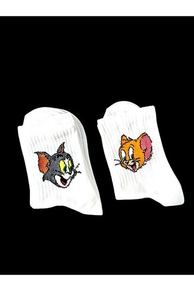 MAZEN 2 Pack Unisex Cat Mouse Socks 2 Pairs Socket Socks Cotton Couple Socks (36-42)