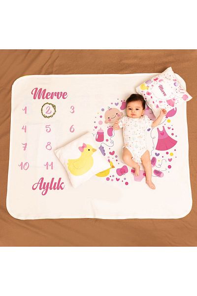 Hediyesepeti Newborn Baby Girl Birth Gift Monthly Concept Photo Blanket
