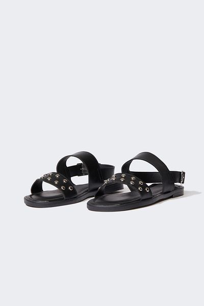 DeFacto Damen-Sandalen aus Kunstleder mit doppeltem Riemen und flacher Sohle C3731ax24hs