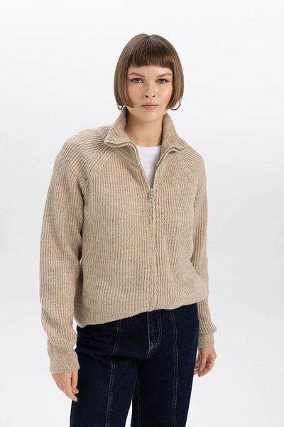 DeFacto Thessaloniki Stoff-Cardigan mit Reißverschlusskragen - Regular Fit A7811ax23wn