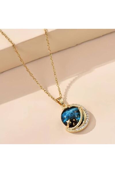 OzzConcept الفولاذ المقاوم للصدأ قلادة الكوكب الأزرق