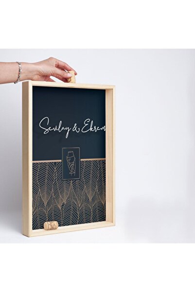 Hediyesepeti Çiftlere Özel Ahşap Dekoratif Şarap Mantarı Koleksiyon Kutusu