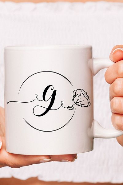 Hediyesepeti كوب شاي وقهوة من البورسلين مطبوع عليه حرف G