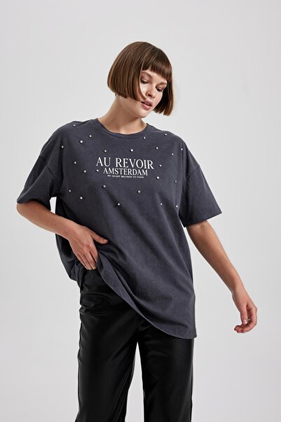 DeFacto Tricou oversize din bumbac pieptănat cu mânecă scurtă B6332ax23au