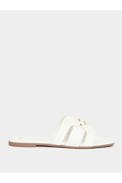 Styli Buckle Embellished Open Toe Flat Sandals