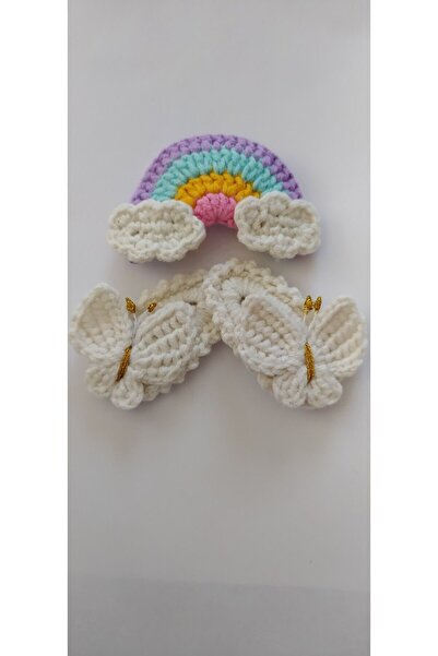 Kadın Girişimciler Atölyesi 3 bucăți fluture alb curcubeu și set lucrat manual