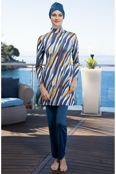 Estiva Esti̇va Women's - Digital Patterned Hijab Swimsuit with Full Covered Pants