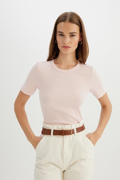 DeFacto Slim Fit Crew Neck Keprová košile s krátkým rukávem C0097ax24sm