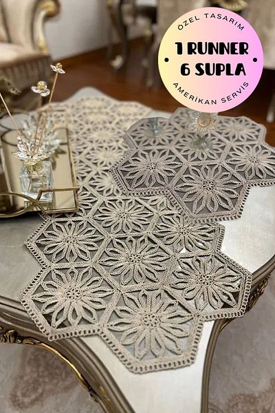 Çt Çeyizci Tekstil 1 Runner 6 Supla Американски сервиз за вечеря - Комплект покривки