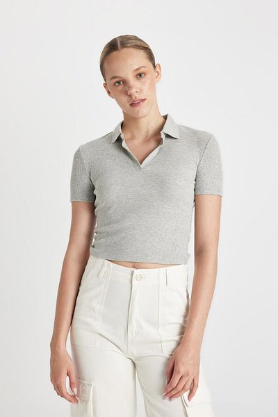 DeFacto Polo Neck Ribbed Short Sleeve T-Shirt - A0379ax24sm