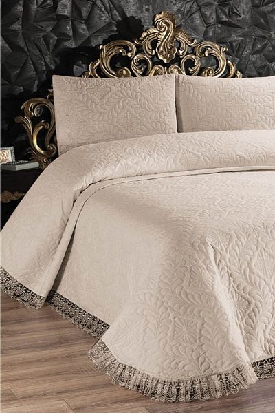 Faiend Ultrasonic Quilted Double Shiny Lace Bed Cover Bedspread And Pillowcases