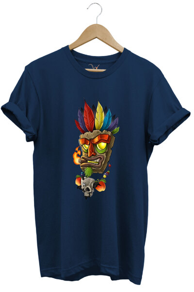 WİDİ Tricou cu model graffiti indian imprimat cu tematică tatuaj, 100% bumbac, albastru bleumarin