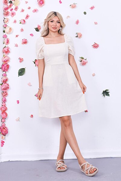 ZEYWEAR Sırt Bağlamalı Keten Elbise