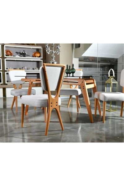 VOWTURKEY Palace Iskandinav Masa Takımı - Camlı - Mutfak- Salon Masa Takımı