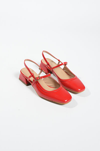 Gökçe Shoes Savina Kırmızı Rugan Arkası Açık Kadın Babet Ayakkabı
