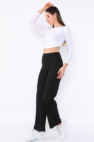 MB-MODA BİZİMLE Women's Beige Camisole Ribbed Casual Pants