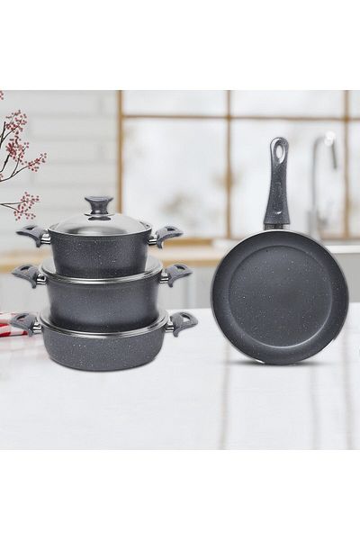 In House | 7 Pieces Turkish Granite Cookware Set With Steel Lid