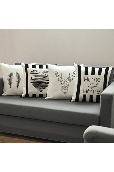 Hediyesepeti Home Sweet Home Designed 4-Piece Decorative Throw Pillow Pillow Case