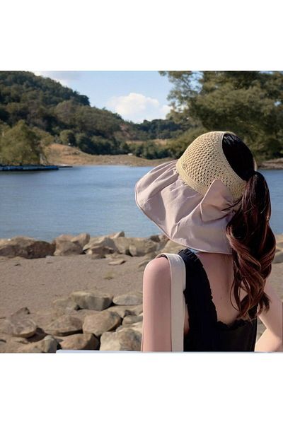 Shopiolog Foldable Bow Visor Hat with Wide Brim - For Vacation, Pool, Sea and Travel Beach