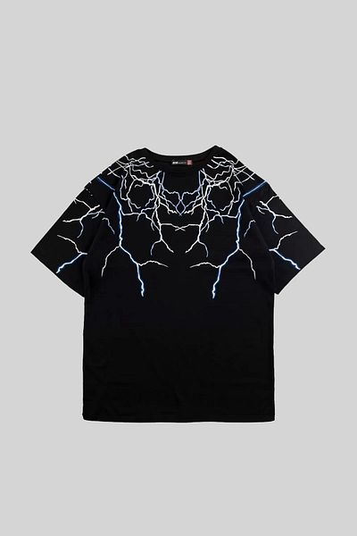 Sekizbiraltı Lightning Printed Oversize Black Unisex Tshirt