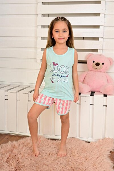 vitmo طقم بيجامة بناتي بحمالات نعناع - انظر جيدًا