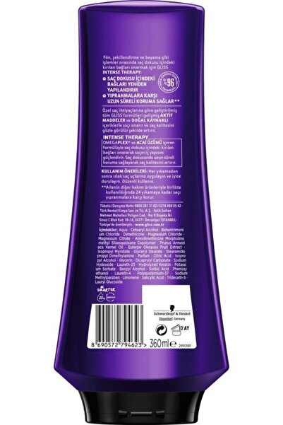 Gliss Intense Therapy Yeniden Yapılandırıcı Saç Bakım Kremi - Omega Plex Ve Acai Üzümü Ile 360 ml