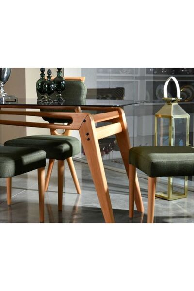 VOWTURKEY Palace Iskandinav Gürgen Isk. Cam Mutfak&salon Masa Sandalye Takımı(4S1M-80*160)-yeşil