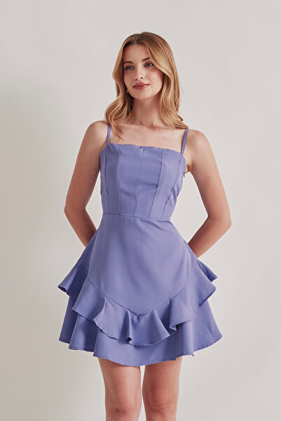 Rabia Çelik Kadın Lila Prenses Model Mini Elbise