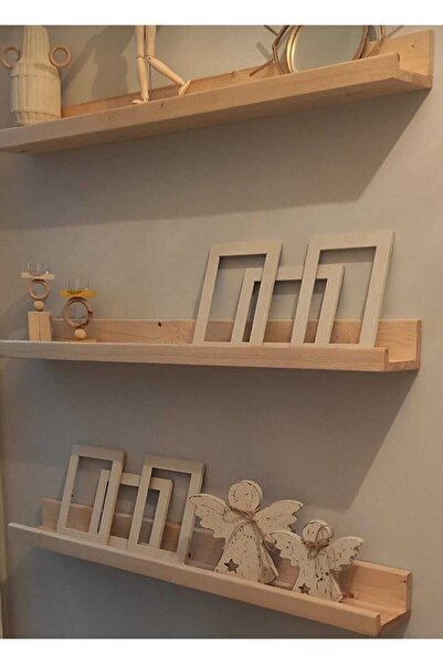 Genel Markalar Ahşap Çerçeve Rafı Ahşap Duvar Rafı Dekoratif Raf Doğal 120cm