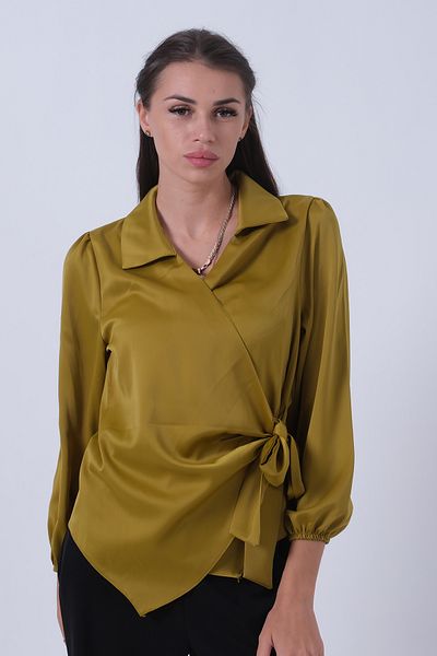 Feminist Bluză din șifon cu cravată laterală color fistic -41620062