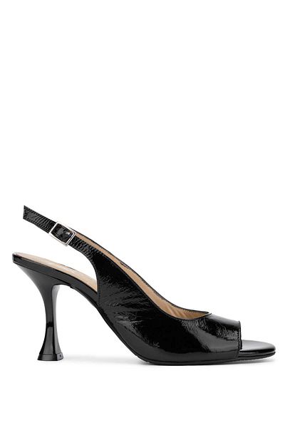 Tamer Tanca Genuine Leather Black Patent Leather Women's Heeled Sandals